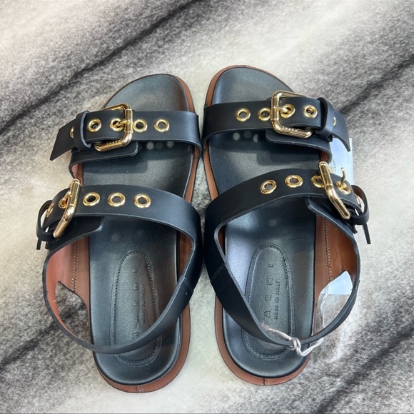 Marni Fussbett Leather Wrap Black/Maroon Sandals - Picture 2 of 9